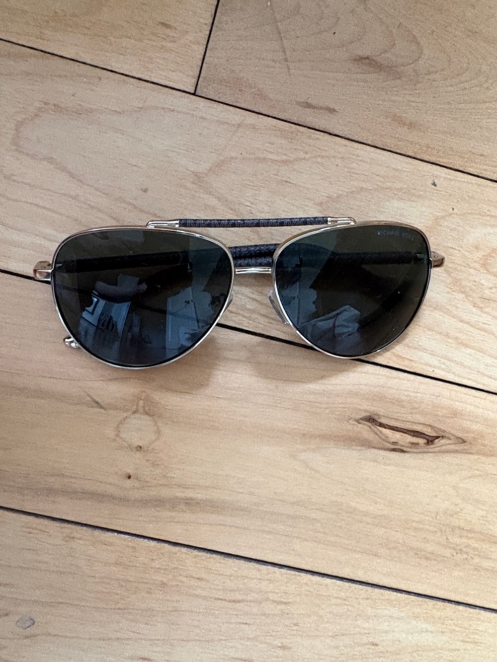 Michael Kors Black Lens Gold Frame Aviator Sunglasses